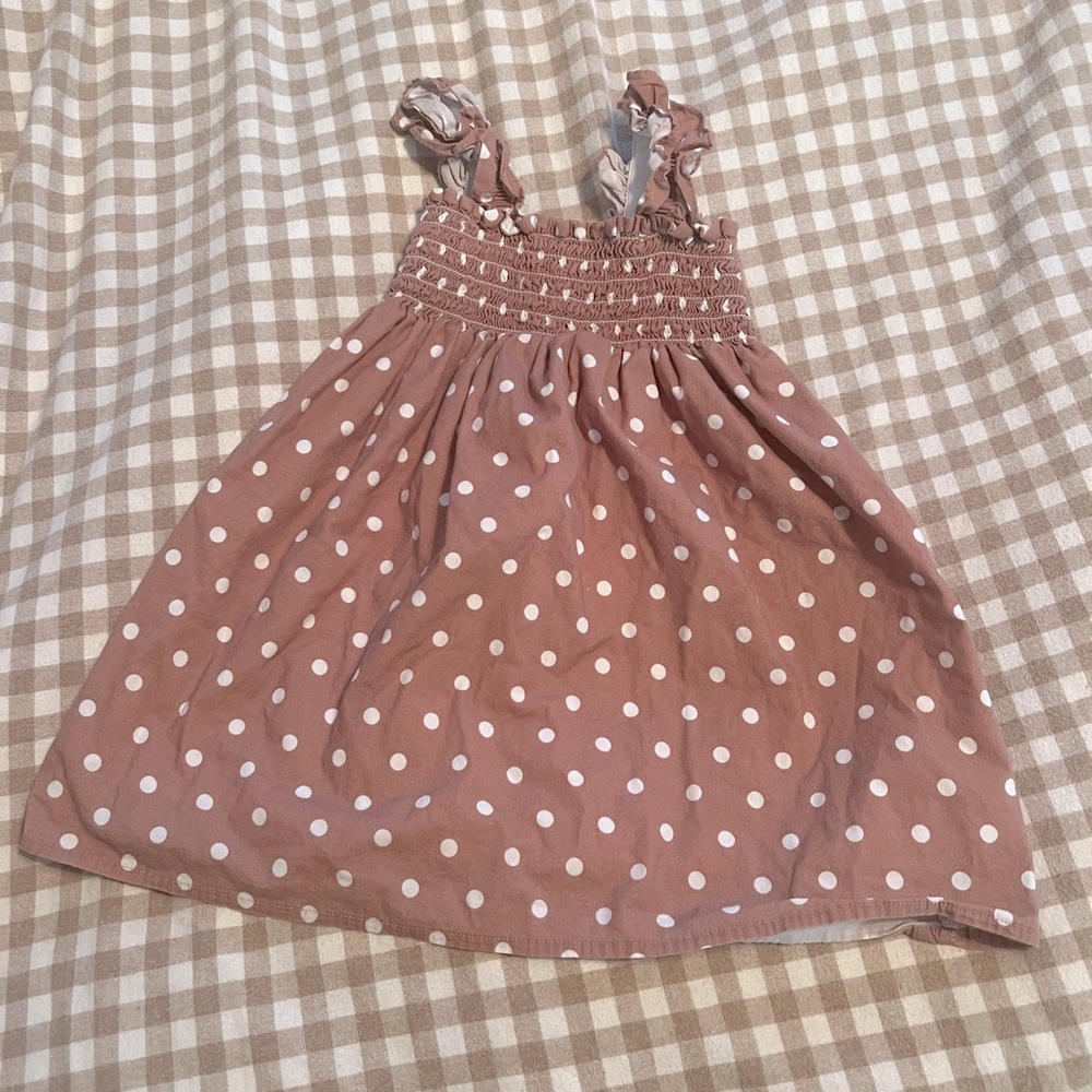 Minnow brown and white polka dotted dress, size 2T